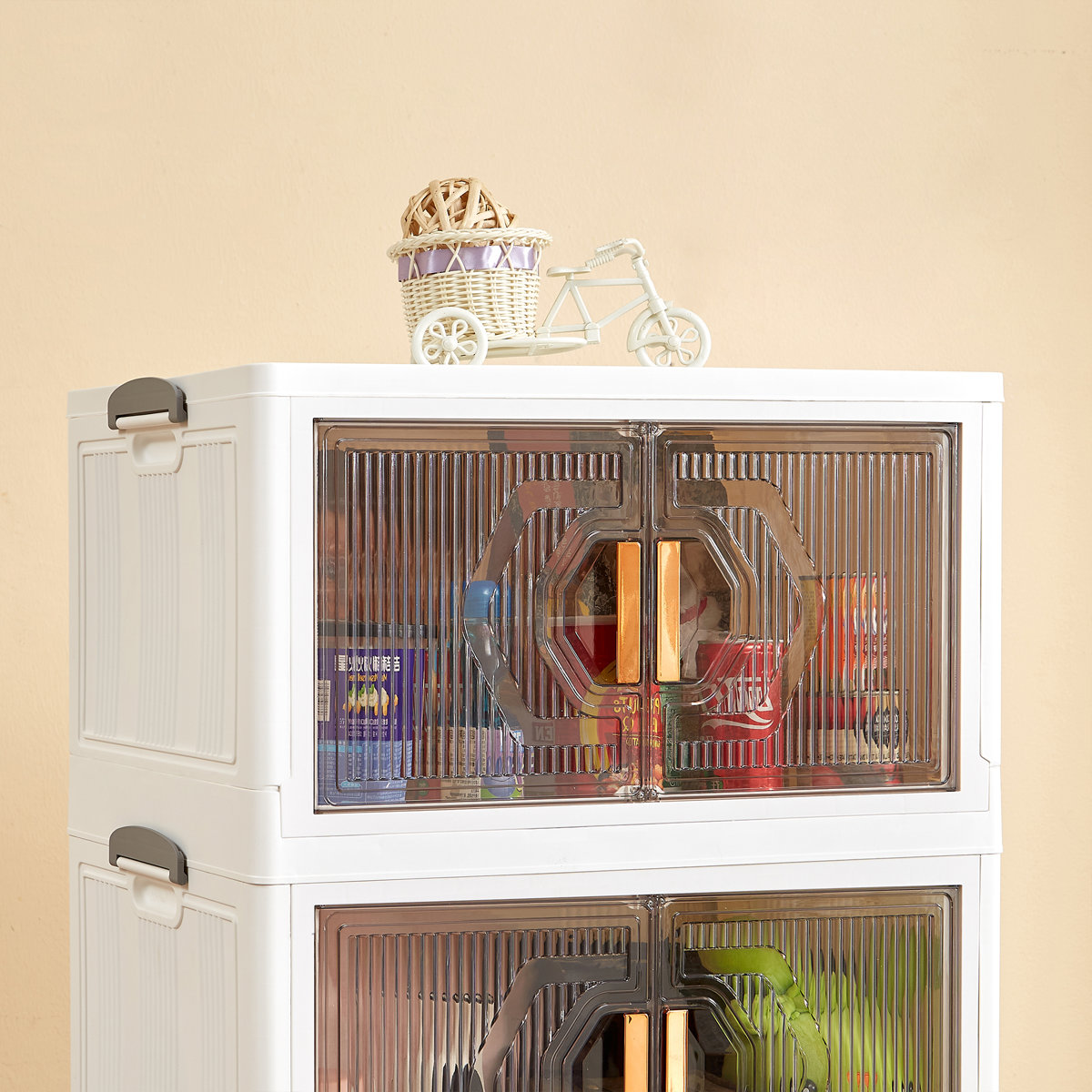 3 Pack Stackable Storage Bins 50 QT Folding Organizer Boxes Collapsible Closet With Doors Wheels Lid